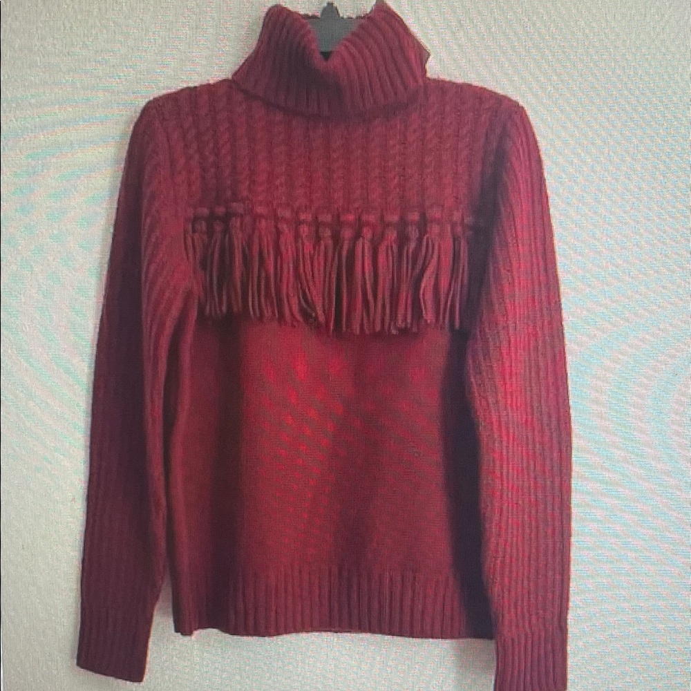 Jason Wu Burgundy Turtleneck Sweater with Fringe